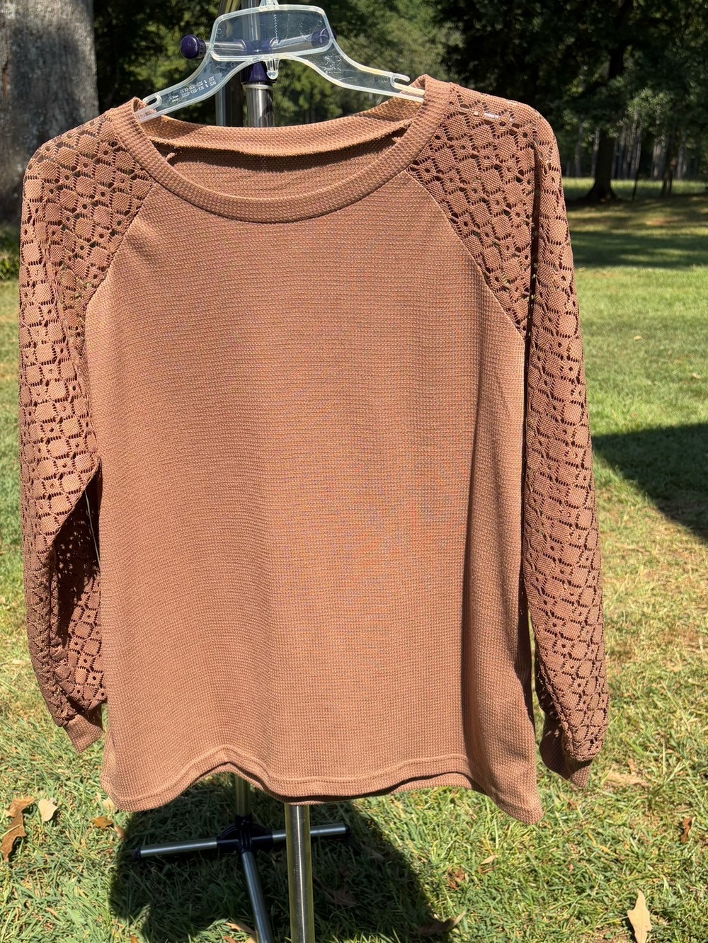 Women’s Long Sleeved Waffle Knit Top - Brown Size XXL